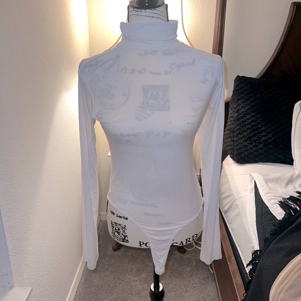 White, turtleneck, long sleeve bodysuit